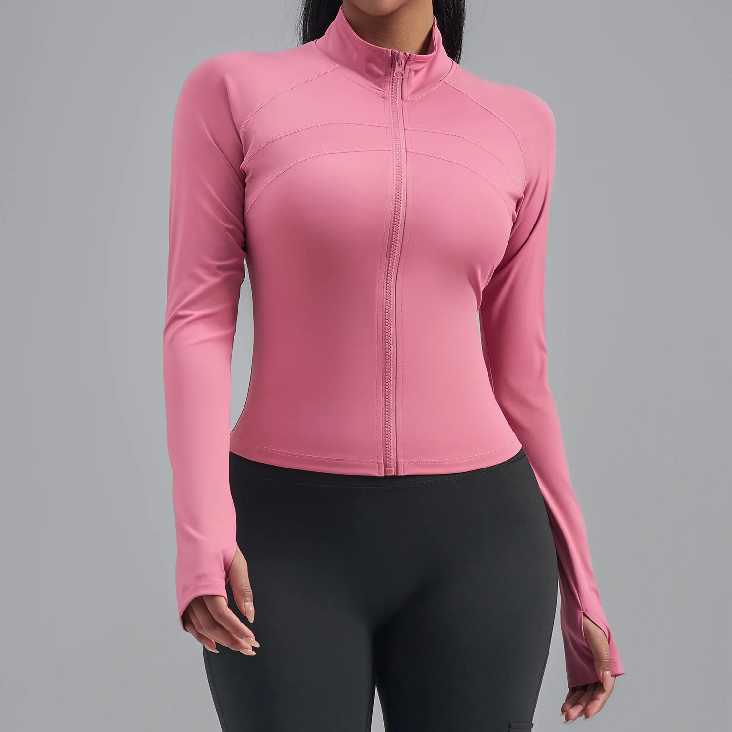 

Women's Thumb Jackets 2025 New Long Sleeve Running Coat Yoga Gym Fitness Tight Tops Quick-Dry Breathable Sports Jacket Women