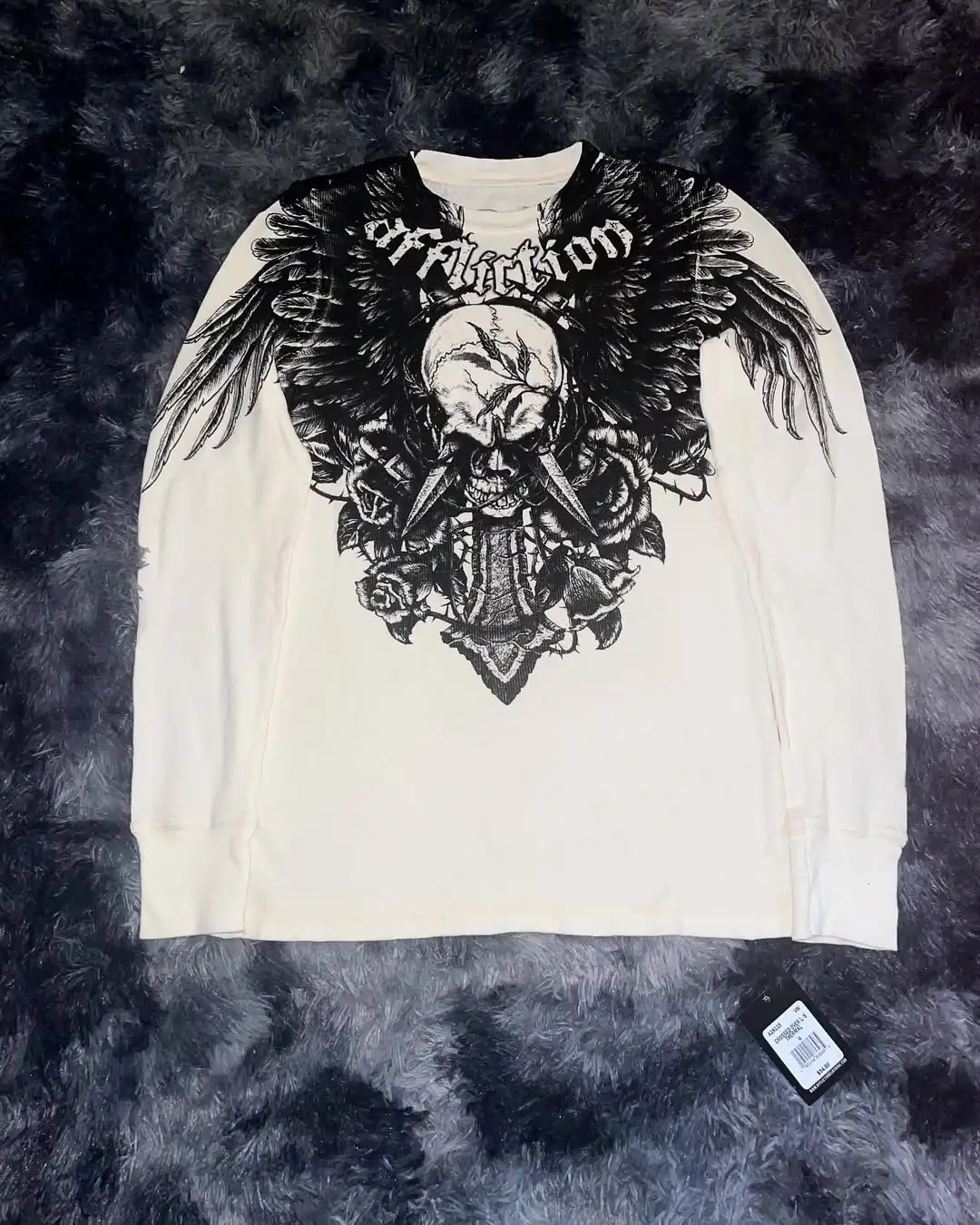

Y2K Affliction Long sleeved T-shirt White Round Neck Oversized T shirt New Men Womens Leisure Gothic Skull print Cotton Tops