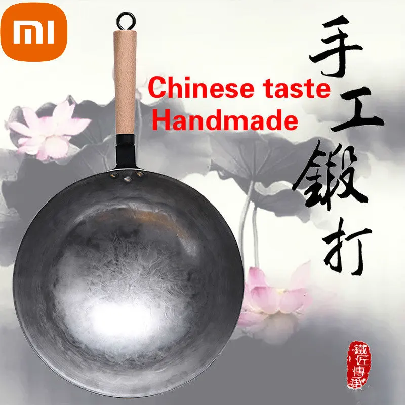 

Xiaomi Traditional Tand-Made Iron Pot Non-Stick Wok Uncoated Gas Stove Cookware Chinese Style Iron Wok Healthy Iron Pot