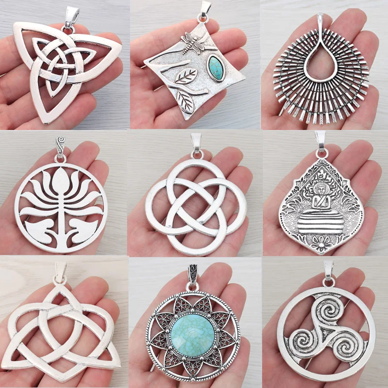 3 × التبتية الفضة اللون خمر القبلية نمط دلايات كبيرة المعلقات ل عقد دي اي واي حقيبة اكسسوارات مواد صنع المجوهرات #1