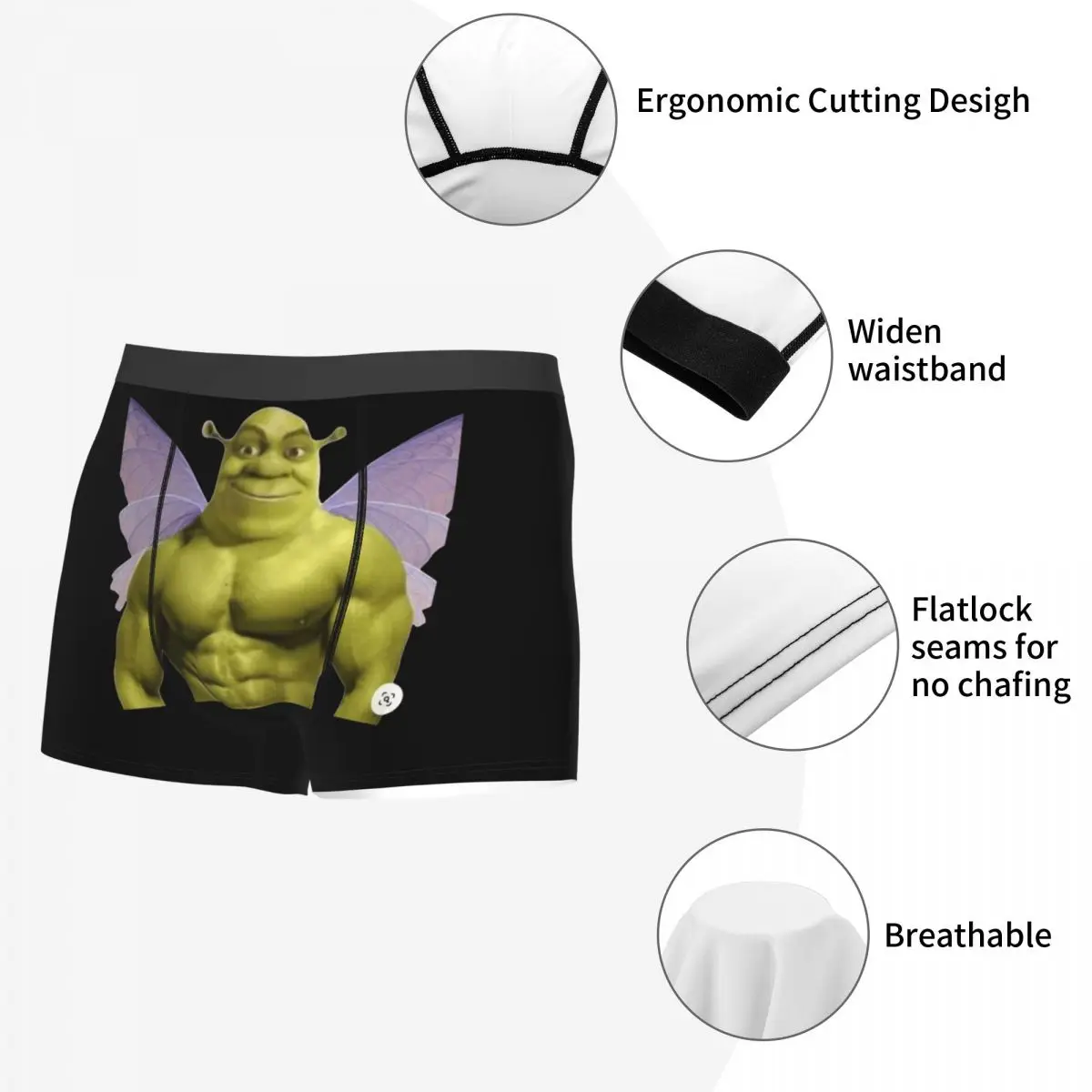 Men\'s Funny Shreks Meme Boxer Briefs Shorts Panties Polyester Underwear Shreks Butterfly Male Sexy Plus Size Underpants