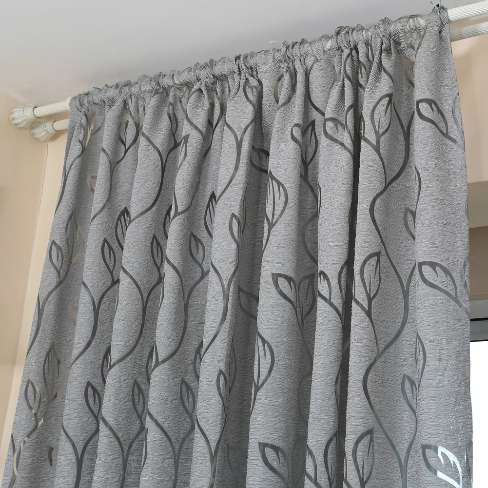 Grey Jacquard Curtains for Living Room Hollow Out Foam Gauze Fabric Leaf Designer Gray Curtain Home Decor 1PC