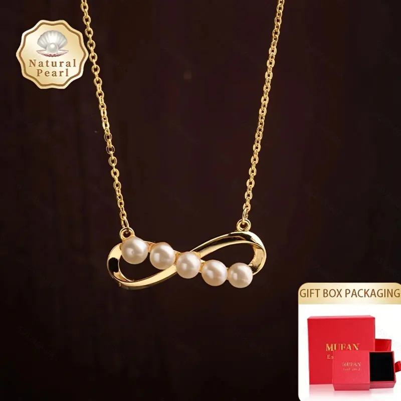 

Muban Jewelry Pearl Necklace for Ladies Fashion Pendant Design 4-5mm Freshwater Pearl Pendant Mobius Ring Design Gift Box