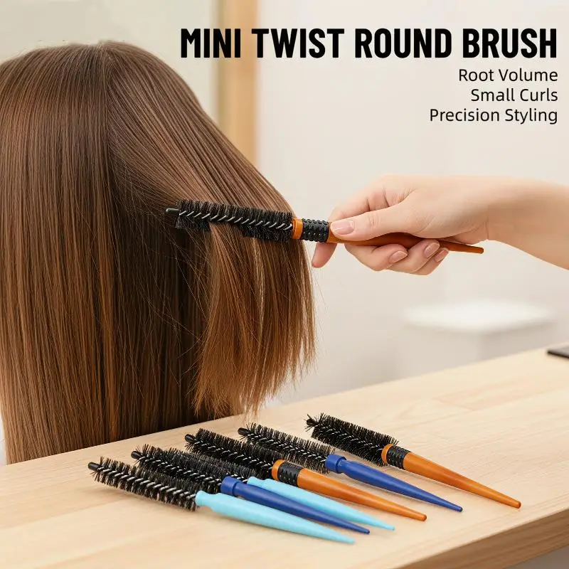 Mini Round Twist Hair Curling Brush 1/2Pcs 16mm/22mm Salon Professional Anti-Tangle for Short Hair Bangs Volumizing Styling