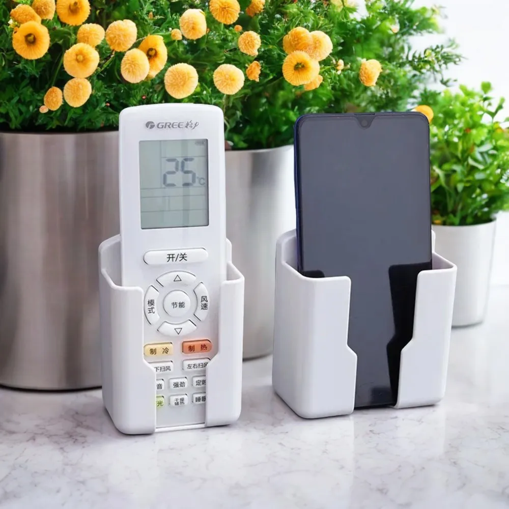 White Wall Mounted Box Air Conditioner Remote Controller Holder Phone Charging Bracket - Convenient Holder for Remote Control an