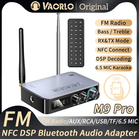 M9/m9pro receptor de áudio bluetooth transmissor dsp adaptador sem fio nfc/aux/rca/usb u-disco/tf/6.5 microfone karaokê/coaxial/rádio fm