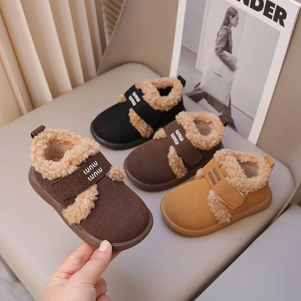 Winter Cotton Shoes For Children Korean Style Trend Fashion Plush Boots For Kids Thick Warm Faux Fur Warm Boots For Girls