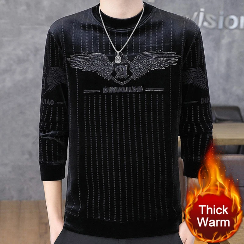 

Personalized Print Hot Diamond Casual Brand Versatile T-shirt High Quality Fall New Men Long Sleeve Half Turtleneck Underlay Top