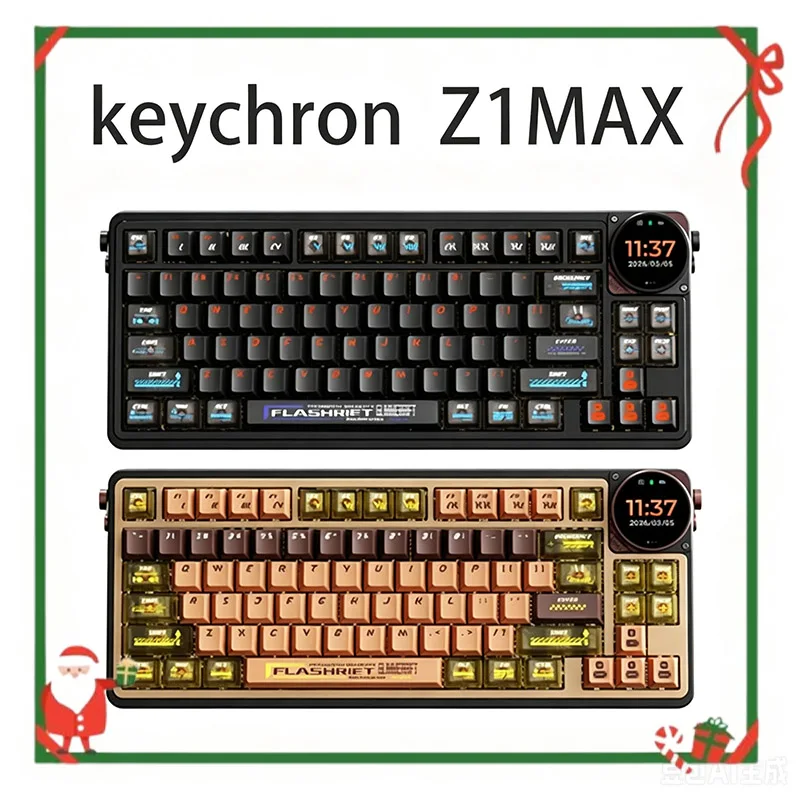 Keychron Z1MAX   Mechanical Keyboard Full Aluminum Case Cyberpunk Tri-mode Wireless RGB LCD Screen Dual System Gaming Keypad