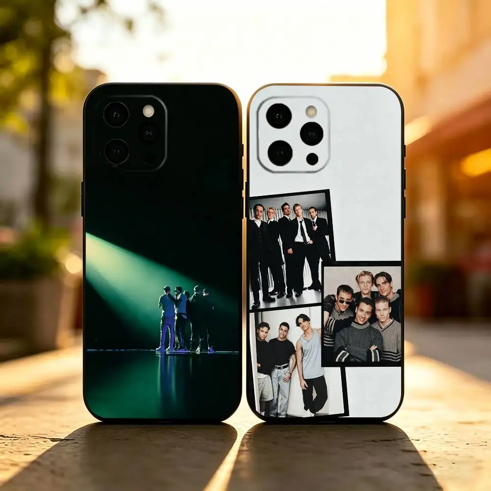 Funda de Silicona Negra para iPhone 17, 16, 15, 14, 13, 12, 11 Plus, Pro Max y Otros Modelos, Diseño BSB B-Backstreet Boys