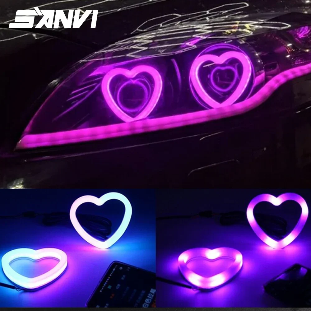 Angel Eyes RGB Heart Halo Ring with Bluetooth Remote Control Dynamic Angel Eyes Halo Ring LED DRL Turning Signal Car Accessory