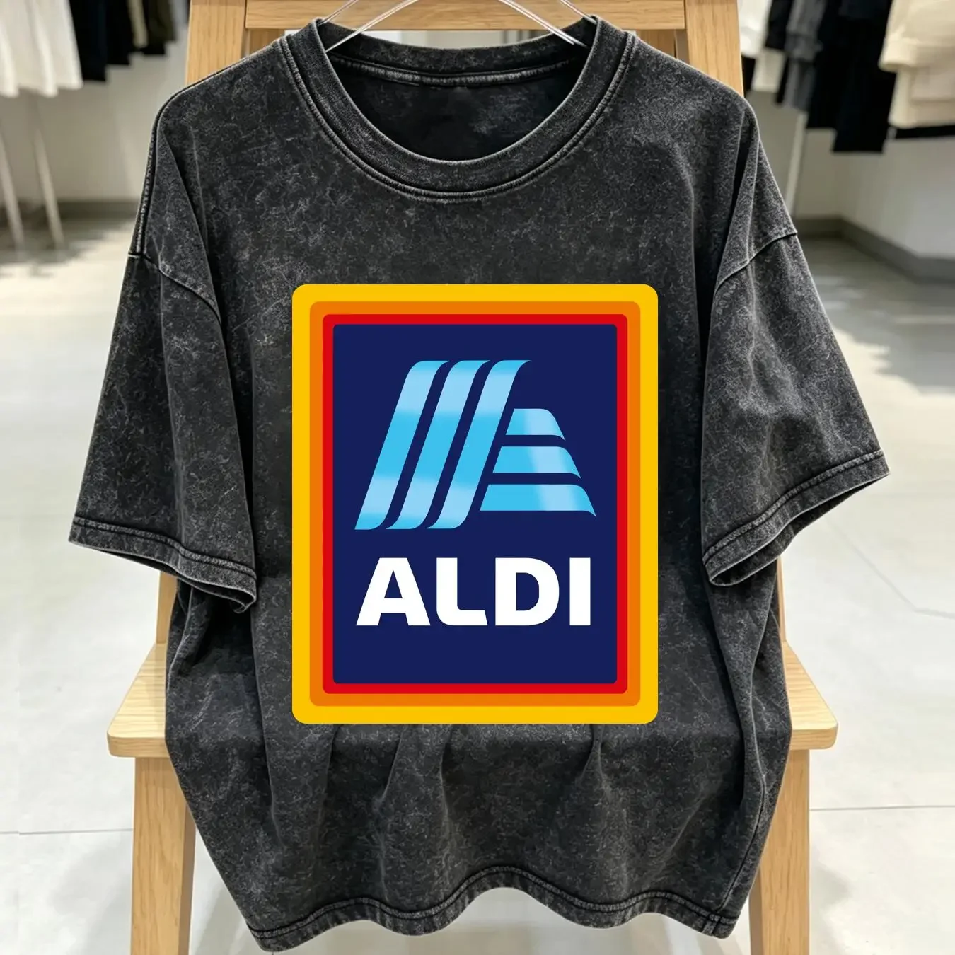 washed T Shirt New ALDI Supermarket Grocery Store Logo Funny Size S to 5XL vintage Washed designer clothes Stretched Casual