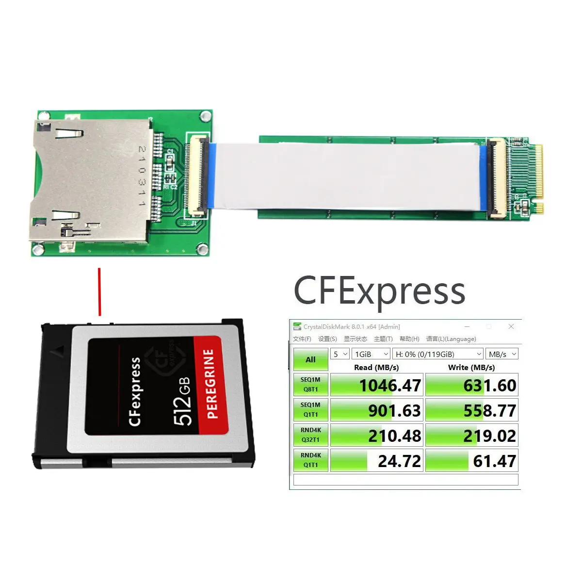 

Плата расширения M.2 PCIe NVMe Key-M к CFExpress, кардридер CF Express Type B, 25 см, CFE на M2 NVMe