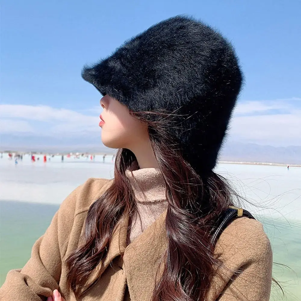 Gorro de pescador peludo y cálido para mujer, gorro de pescador de felpa para exteriores, gorro de sol suave para invierno
