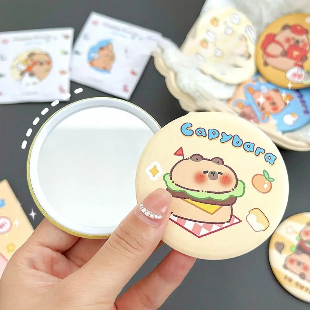 HD Cute Capybara Small Round Mirror Tinplate Portable Cartoon Single-sided Mirror Compact Multi-purpose Cosmetic Mirror Students