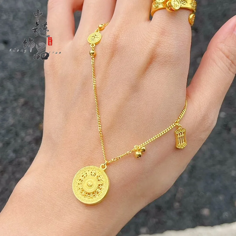 Abacus Fu brand eight treasure compass necklace new Chinese style eight treasure compass national style 9999gold