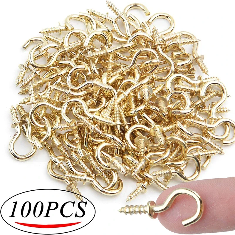 50/100pcs Screw-in Hooks Iron Mini Hanger Cup Extend Hook for Outdoor String Lights Ceiling Hanging Plants Mug Arts Decorations