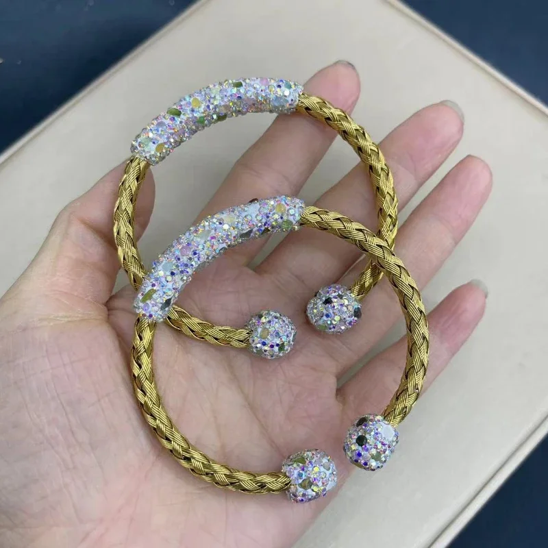 Stainless Steel Inlaid Natural Tourmaline Small Raw Stone Bracelets for Women Fashion Jewellery