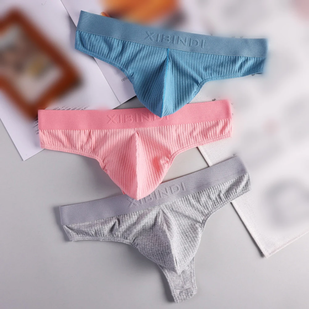 1pc Men Sexy Thongs Pure Cotton Breathable High Elasticity G-String Thongs U-shape Pouch Hot Gay  Underwear Underpants Panties