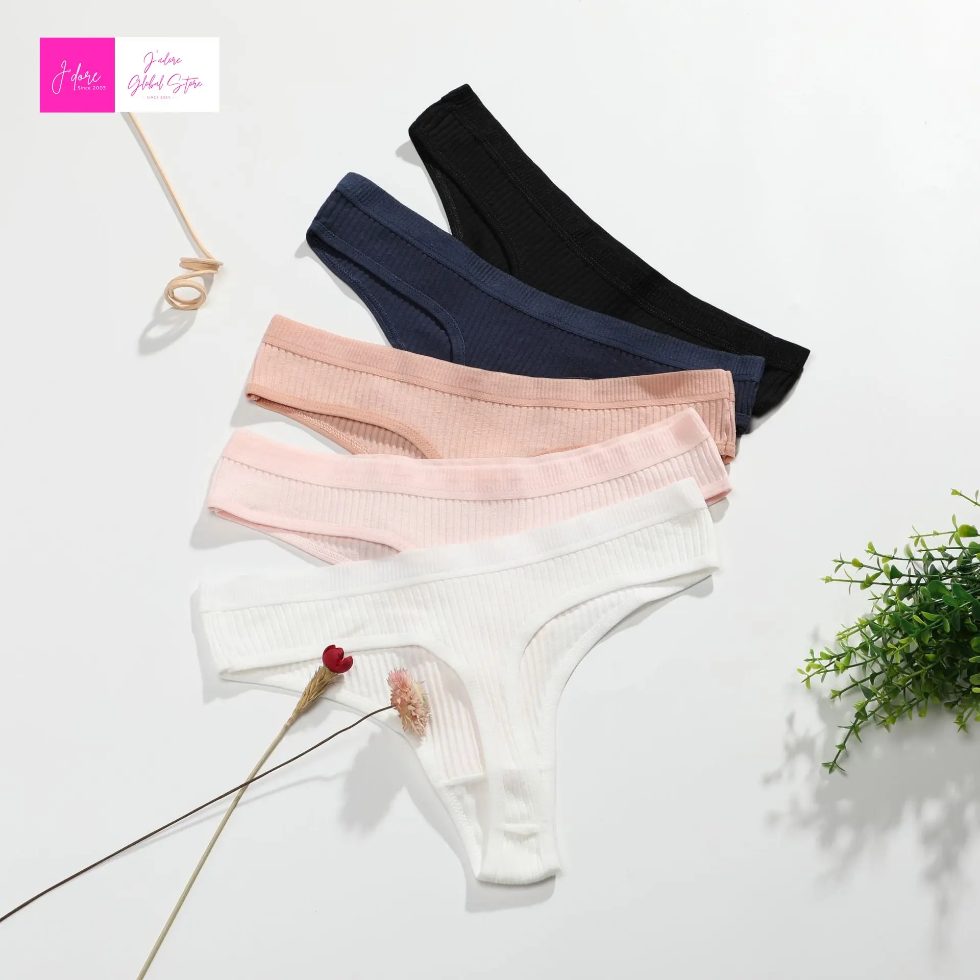 3Pcs Female Sexy Thong Womens Cotton Panties Low Waist Thongs Striped Solid Underpants Comfortable G-String Intimate Lingerie