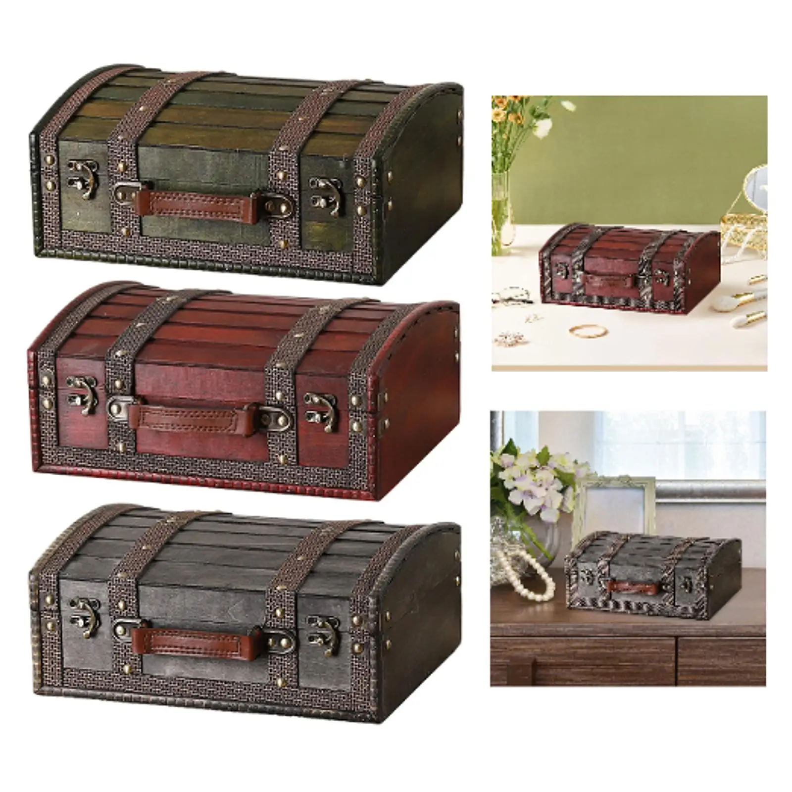 

Сундук с сокровищами, деревянный стиль ручной работы, уникальный портативный подарок для женщин, украшение для дома, центральная часть стола, декоративная коробка