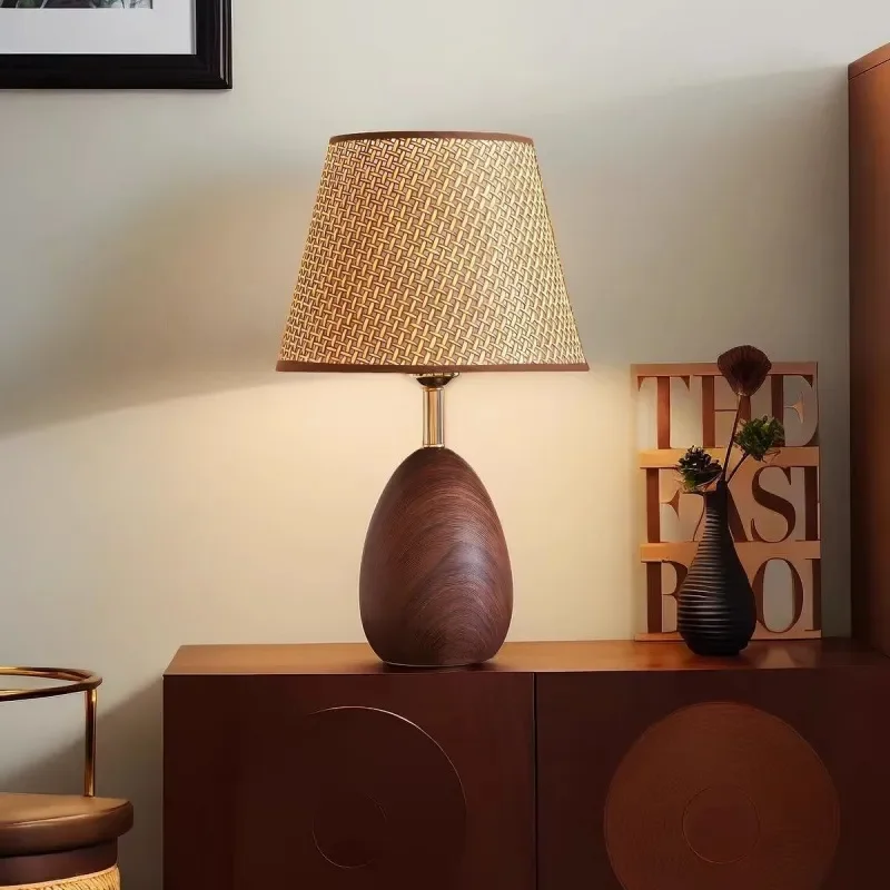 for Medieval American Wood Bedside Lamp Wabi Sabi Desk Light for B&B Study Remote Control Advanced Atmosphere Bedroom