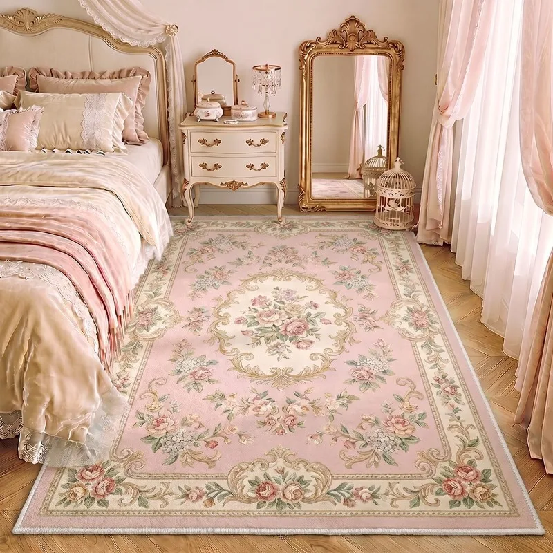 Large Area Carpets for Living Room Fluffy Soft Bedroom Decor Pink Carpet Thicken Plush Flower Pattern Floor Mat French Style Rug