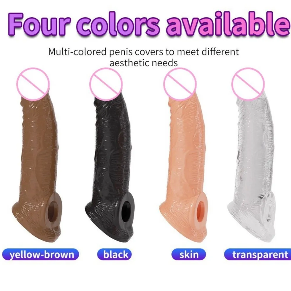 4 colors Realistic Penis Sleeve Extender Cock Sleeve Dick Enlargement Delay Ejaculation Reusable Condom Men Sex Toys