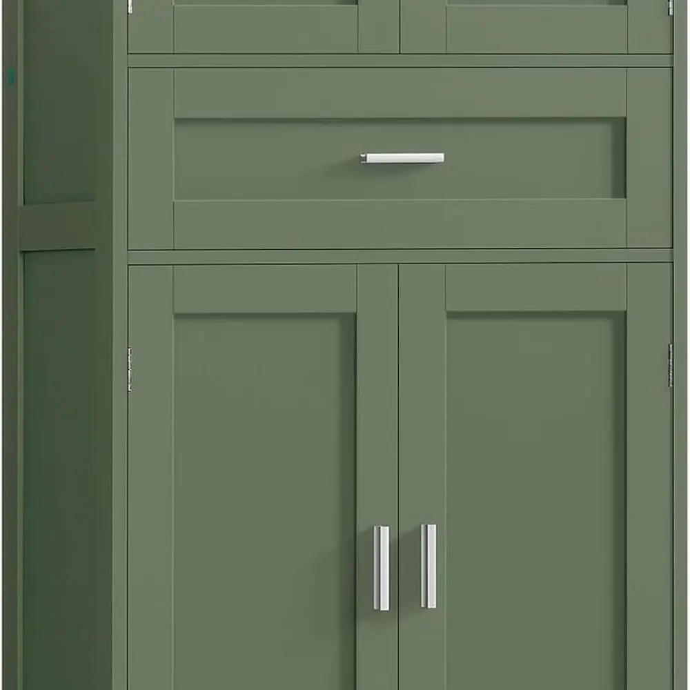 Zielona wolnostojąca szafka łazienkowa z 4 drzwiami i regulowanymi półkami do użytku domowego