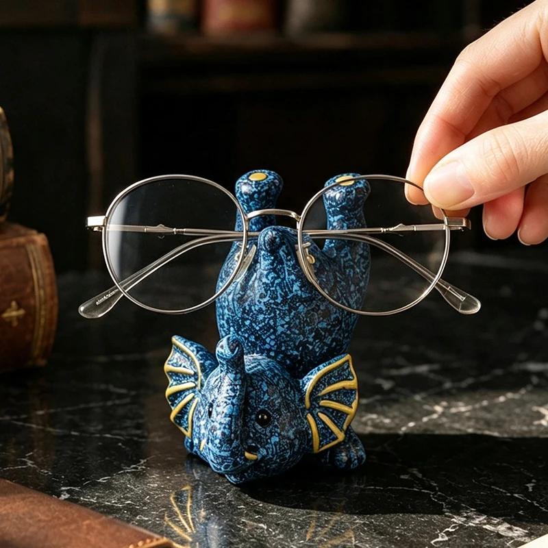 Funny Handstand Elephant Eyeglass Holder Resin Glasses Stand Desktop Organizer Sunglasses Rack for Office Desk Home Decor Gift
