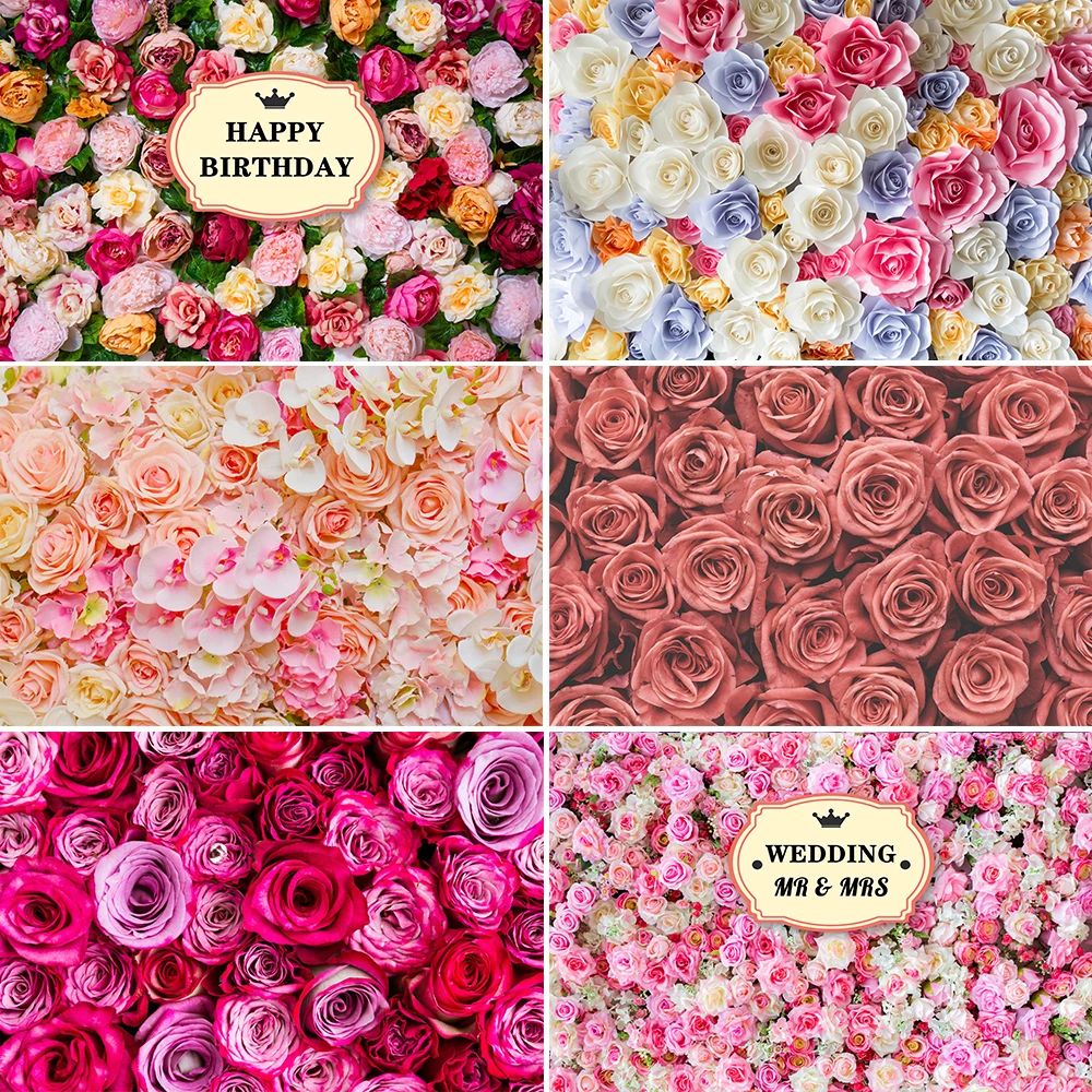 Flower Birthday Party Photo Backdrops Floral Vinyl Background for Valentine Day Wedding Lover Child Photoshoot Photography Props