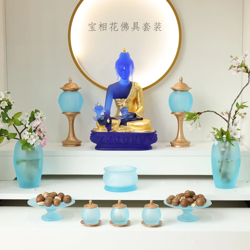 Glazed Buddha utensils Baoxianghua set incense burner household Buddha fruit plate