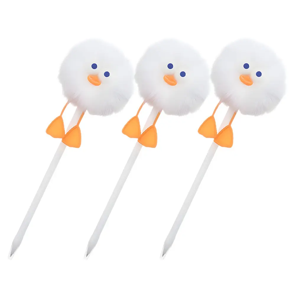 3Pcs Duck Shape Pom Pom Ballpoint Pens Soft Grip Writing Creative Journaling Office School Pompom Ballpoint Pen