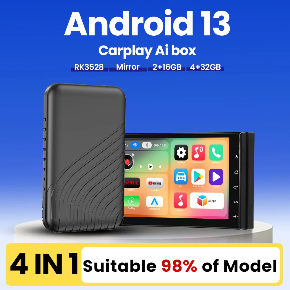 Wireless CarPlay Android Auto Android 13 Mirror 4In1 Ai Box For Mazda Lexus Honda Haval Netflix Youtube For Skoda Seat Nissan