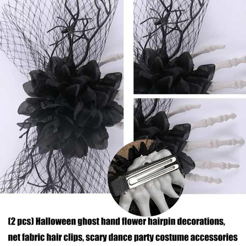 A52E 2Pc Skulled Hand Hairpin Floral Hair Clip Halloween Costume Accessory Easy Wear