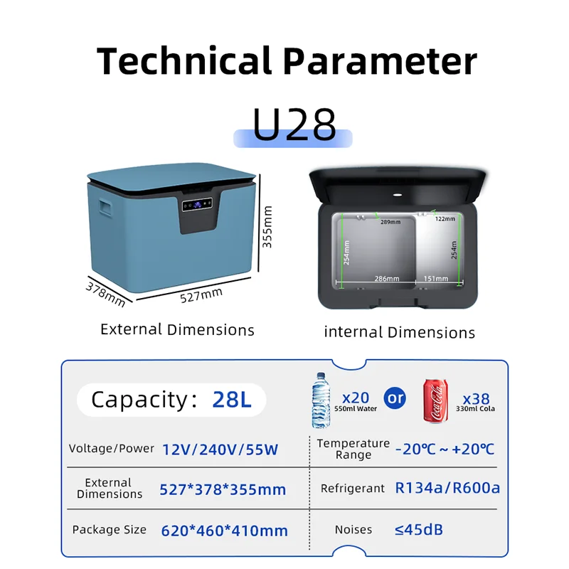 U28 28L 12V/24V/100-240V Cooler Box Portable Car Fridges 45W Truck Freezer Vehicle Refrigerator  Refrigerator