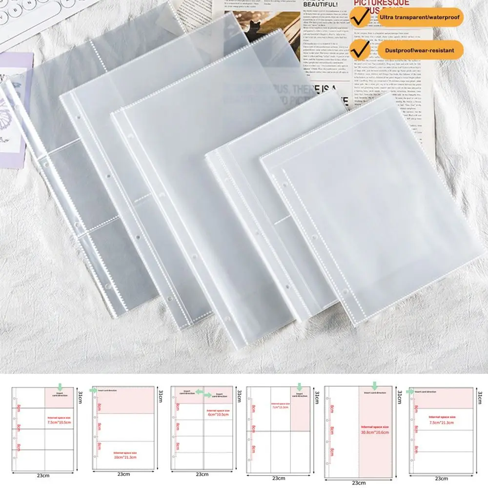 10PCS Transparent A4 Kpop Photocard Binder PP Multiple Pockets Multiple Pockets Sleeve 4 Hole 4 Ring DIY Card Sleeve