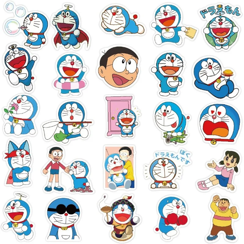 50pcs Doraemon Cartoon Stickers Suitcase Water Cup Stationery Mobile Phone Car Scooter Laptop Refrigerator Decorative Stickers