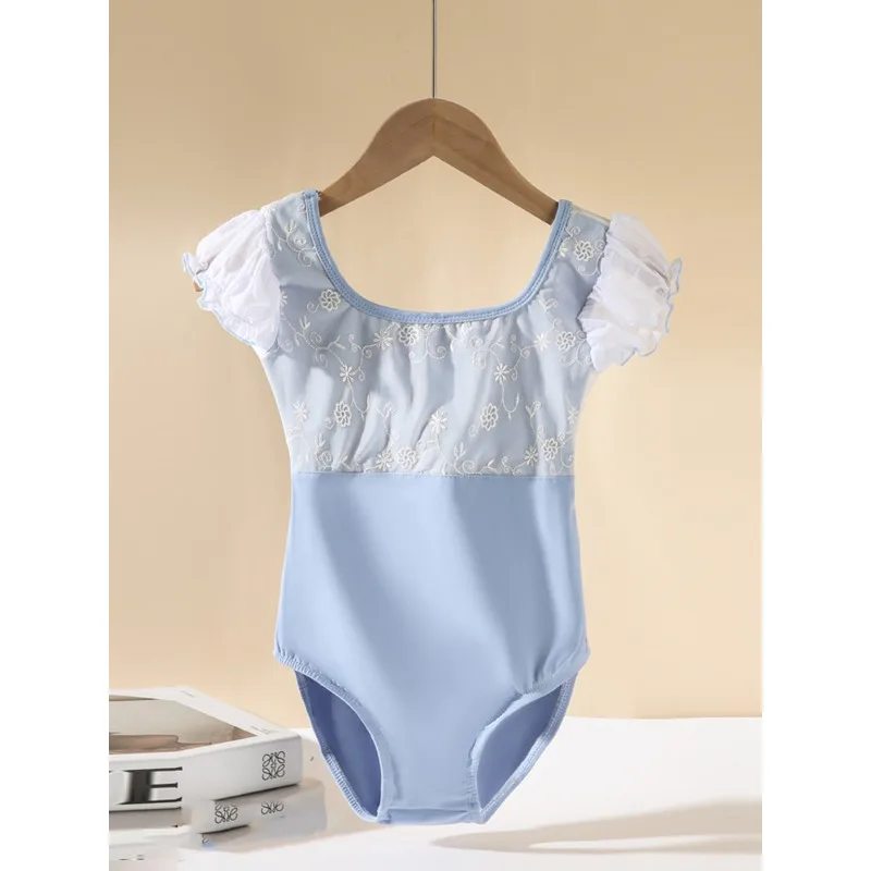 

Pink&Blue&Red Nylon Strap Ballet Leotard Top Short Sleeve Dancewear Gymnastics Training Practice Costume Spring Summer Apparel