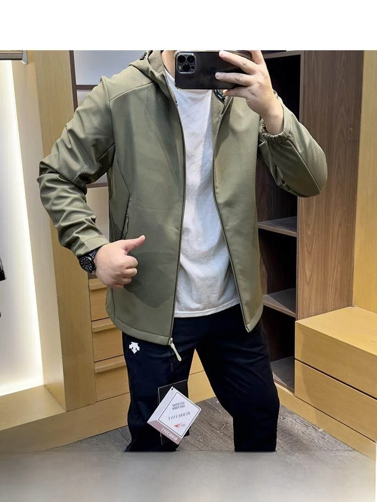 

Outdoor Men's Fce Lined Soft ell Jaet Autumn Winter Windproof Warm Stand Fit Long Sve Hooded Casual Coat