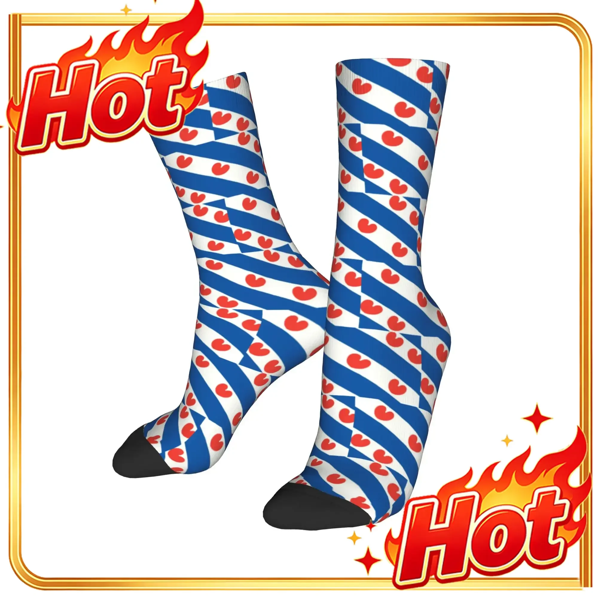 Custom Friesland Flag Men's Crew Socks Unisex Novelty Netherlands Holland Spring Summer Autumn Winter Dress Socks