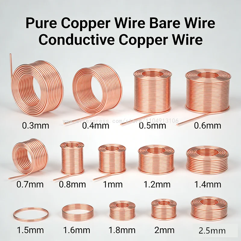 Bare Pure Copper Wire Diameter 0.3 0.4 0.5 0.6 0.7 0.8 1 1.2 1.4 1.5 1.6 1.8 2 2.5mm High Conductivity Copper Wire for DIY Craft