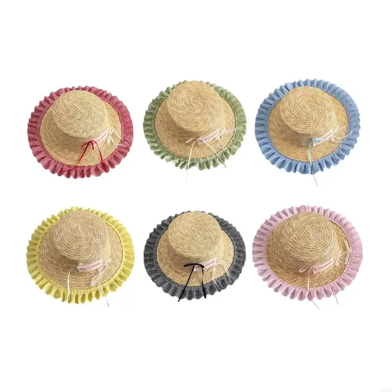 

77HD 3-10 Year Girls Straw Hat Children's Sunhat for Kids Summer Beach Parties Headgear Vreative Photoshoots Props