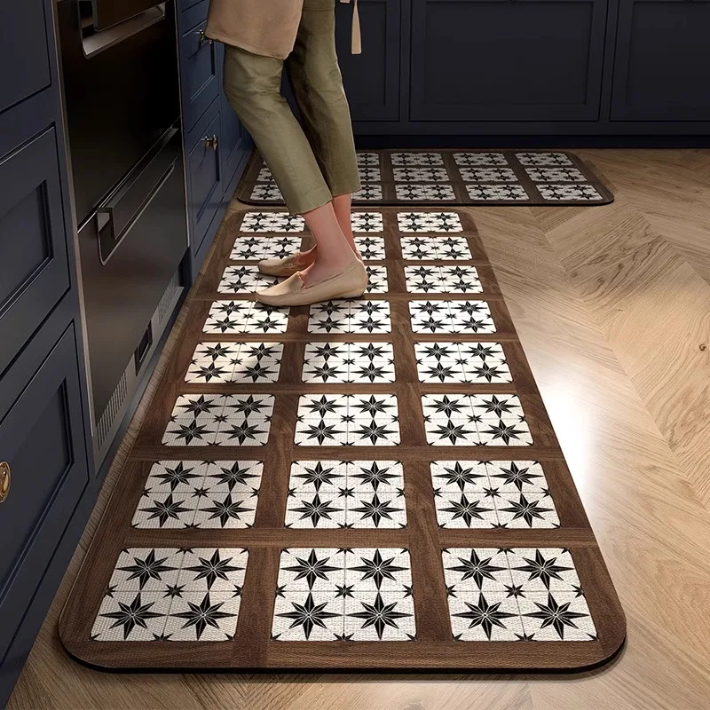 

Kitchen Pvc Carpet Water-absorbent Oil-absorbent Quick-drying Floor Mat Bathroom Door Soft Non-slip Mats Retro Floor Tile Rugs