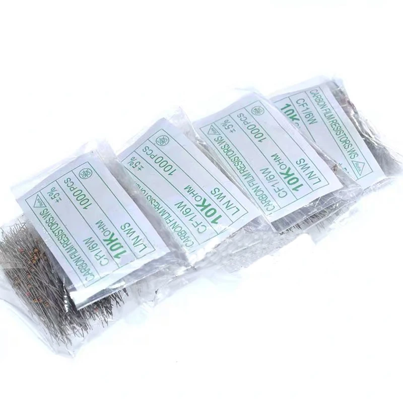 1000PCS 1/6W Carbon Film Resistor 5% 1K 1R 4.7K 5.1K 10K 100K 510K 470R 1M 1/8W