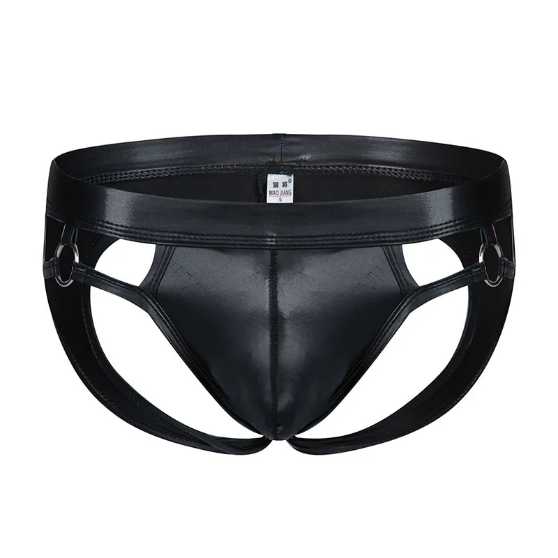 Tangas de couro Jockstrap Pu para homens, roupa íntima masculina sexy de baixo crescimento, bolsa de pênis sem encosto, calcinha gay, quadris push