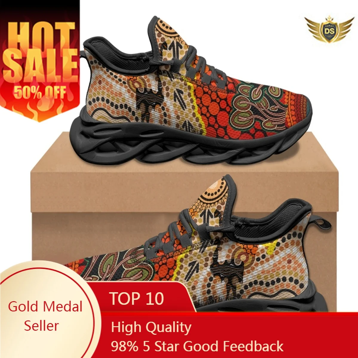 

Australian Aboriginal Sun Emu Black Print Sneakers Tribal Casual Non-slip Lace-Up Flat Shoes Summer Breathable Vulcanized Shoes