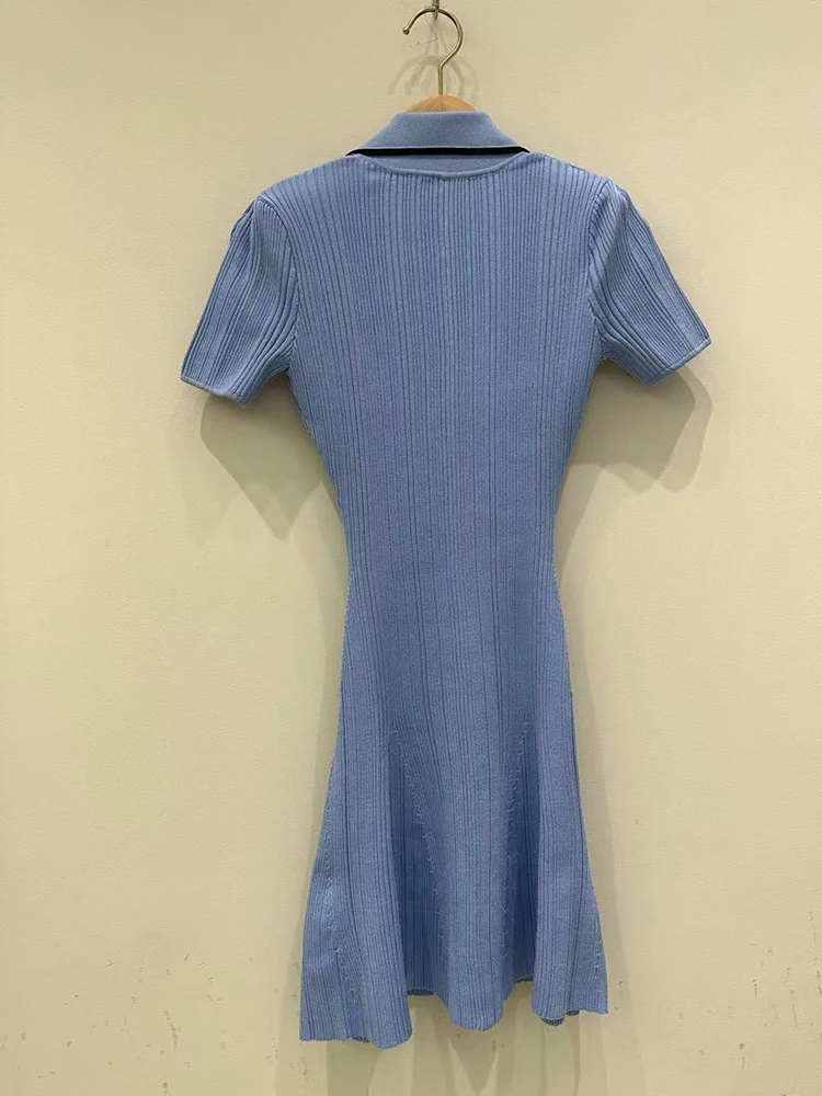 V-neck short-sleeved knitted dress temperament elastic slim-fit women's dress spring new mist A-word dresses vestidos para mujer