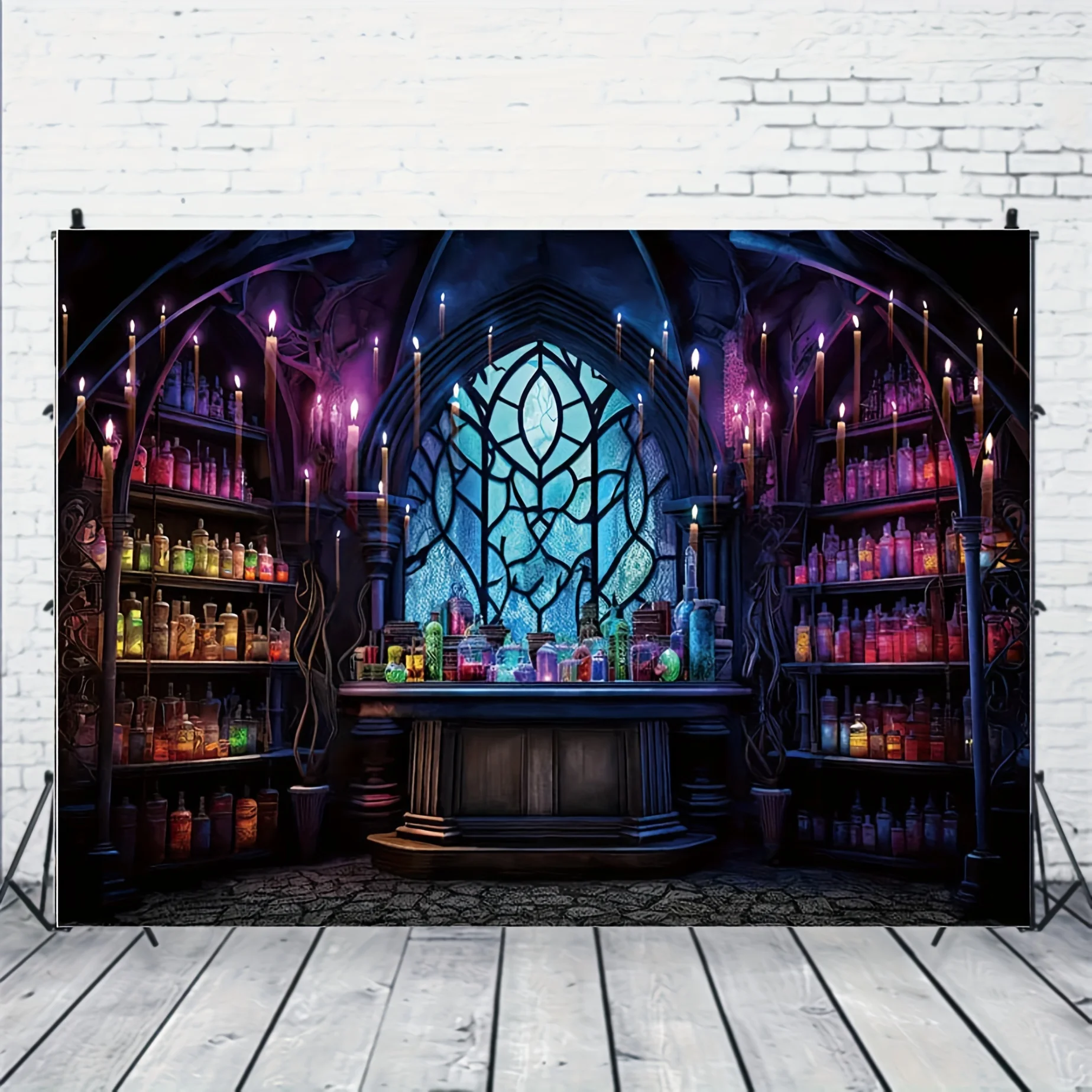 1 Stück 2D flaches Halloween-Themen-Banner-Hintergrundtuch, Retro-Schloss-Design, Halloween-Dekoration, keine Strom erforderlich – sjs