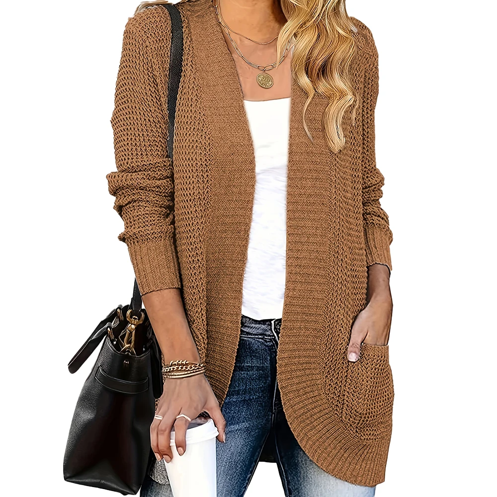 New into the trend of fashion women\'s casual style autumn and winter models solid color style pocket design sweater cardigan